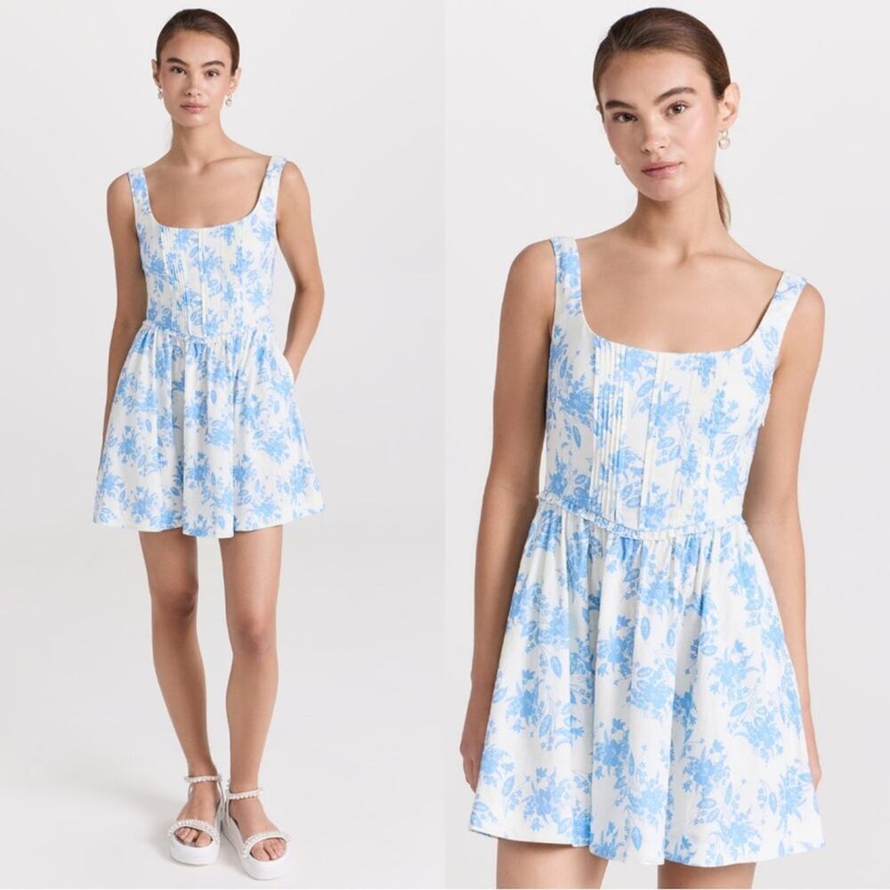 LOVESHACKFANCY Lowery Dress Linen Blue Floral Sundress Feminine cobalt pop Sz 6 - Picture 2 of 13